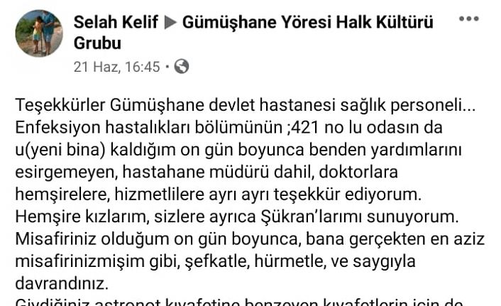 Koronavirüsü yendi sağlık çalışanlarına teşekkür etti