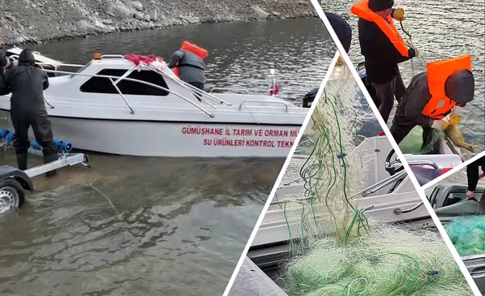 Torul Baraj gölünde yasak bölgeye serilen kaçak ağlar toplandı