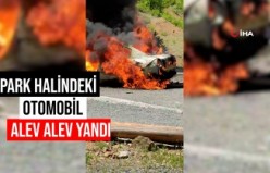 Gümüşhane’de park halindeki otomobil alev alev yandı