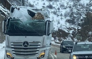 Gümüşhane’de tırın üzerine kaya düştü:...