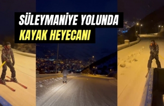 Gümüşhane’de tarihi mahallenin yolunda kayak heyecanı